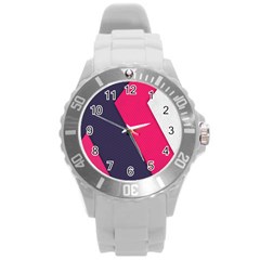 Pink Pattern Round Plastic Sport Watch (l)