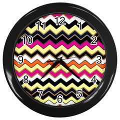 Colorful Chevron Pattern Stripes Pattern Wall Clocks (black)