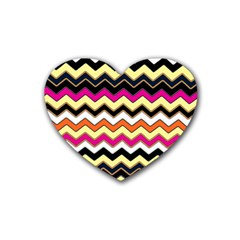 Colorful Chevron Pattern Stripes Pattern Rubber Coaster (heart)  by Simbadda