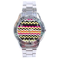 Colorful Chevron Pattern Stripes Pattern Stainless Steel Analogue Watch by Simbadda