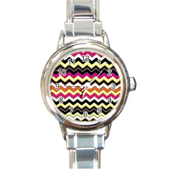 Colorful Chevron Pattern Stripes Pattern Round Italian Charm Watch