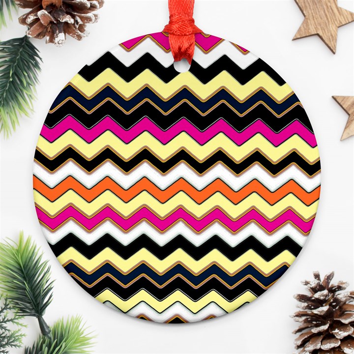 Colorful Chevron Pattern Stripes Pattern Ornament (Round)