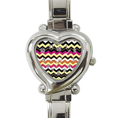 Colorful Chevron Pattern Stripes Pattern Heart Italian Charm Watch by Simbadda