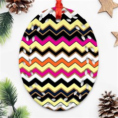 Colorful Chevron Pattern Stripes Pattern Oval Filigree Ornament (two Sides)