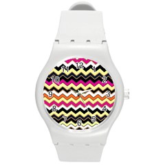 Colorful Chevron Pattern Stripes Pattern Round Plastic Sport Watch (m)