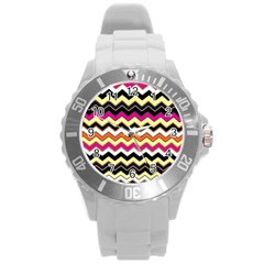 Colorful Chevron Pattern Stripes Pattern Round Plastic Sport Watch (l)