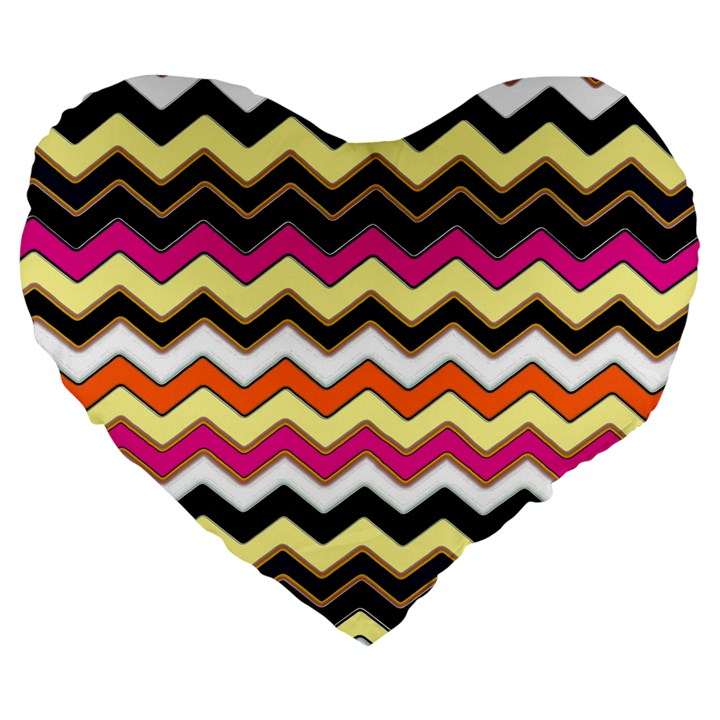 Colorful Chevron Pattern Stripes Pattern Large 19  Premium Flano Heart Shape Cushions