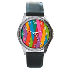 Colorful Lines Pattern Round Metal Watch by Simbadda