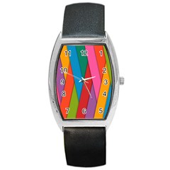 Colorful Lines Pattern Barrel Style Metal Watch by Simbadda