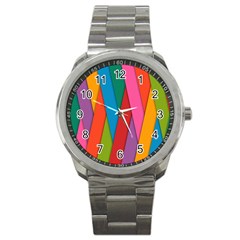 Colorful Lines Pattern Sport Metal Watch by Simbadda