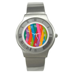 Colorful Lines Pattern Stainless Steel Watch by Simbadda