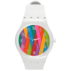 Colorful Lines Pattern Round Plastic Sport Watch (m)