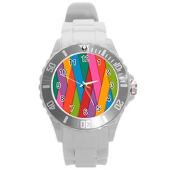 Colorful Lines Pattern Round Plastic Sport Watch (l) by Simbadda