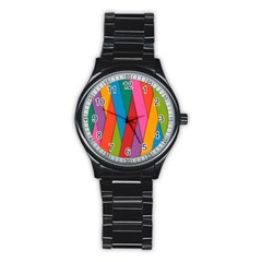 Colorful Lines Pattern Stainless Steel Round Watch by Simbadda