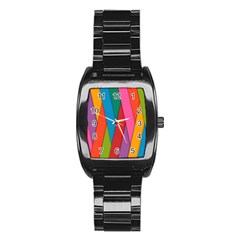 Colorful Lines Pattern Stainless Steel Barrel Watch