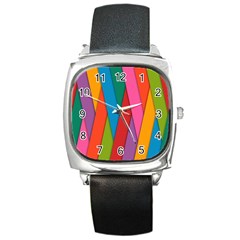 Colorful Lines Pattern Square Metal Watch by Simbadda