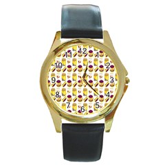 Hamburger And Fries Round Gold Metal Watch by Simbadda