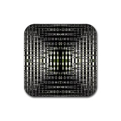 Interwoven Grid Pattern In Green Rubber Coaster (square)  by Simbadda