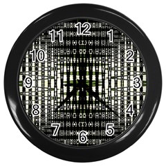 Interwoven Grid Pattern In Green Wall Clocks (black)