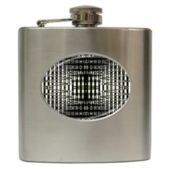 Interwoven Grid Pattern In Green Hip Flask (6 Oz) by Simbadda