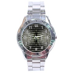 Interwoven Grid Pattern In Green Stainless Steel Analogue Watch by Simbadda