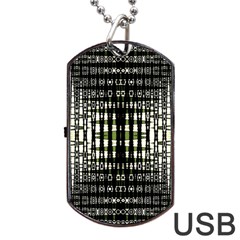 Interwoven Grid Pattern In Green Dog Tag Usb Flash (two Sides) by Simbadda