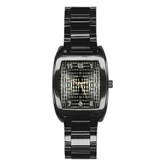 Interwoven Grid Pattern In Green Stainless Steel Barrel Watch