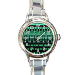 Green Triangle Patterns Round Italian Charm Watch by Simbadda