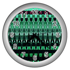 Green Triangle Patterns Wall Clocks (silver) 