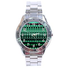 Green Triangle Patterns Stainless Steel Analogue Watch