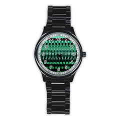 Green Triangle Patterns Stainless Steel Round Watch