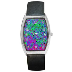 Green Purple Pink Background Barrel Style Metal Watch