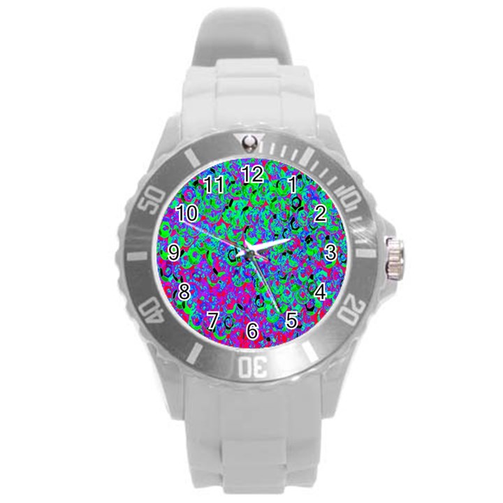 Green Purple Pink Background Round Plastic Sport Watch (L)