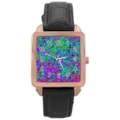 Green Purple Pink Background Rose Gold Leather Watch 