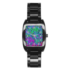 Green Purple Pink Background Stainless Steel Barrel Watch