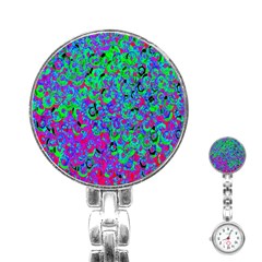 Green Purple Pink Background Stainless Steel Nurses Watch