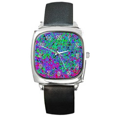 Green Purple Pink Background Square Metal Watch