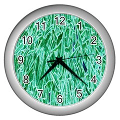 Green Background Pattern Wall Clocks (silver)  by Simbadda