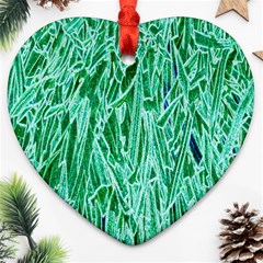 Green Background Pattern Heart Ornament (two Sides)