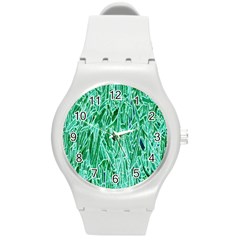 Green Background Pattern Round Plastic Sport Watch (m)