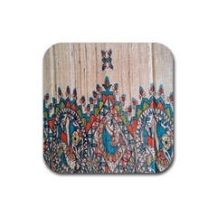 Blue Brown Cloth Design Rubber Coaster (square) 