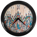 Blue Brown Cloth Design Wall Clocks (Black) Front