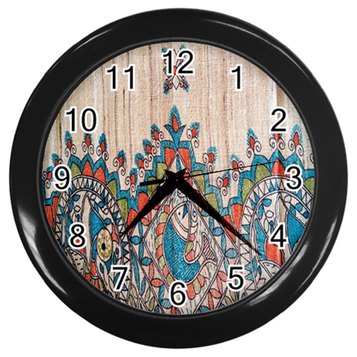 Blue Brown Cloth Design Wall Clocks (Black)