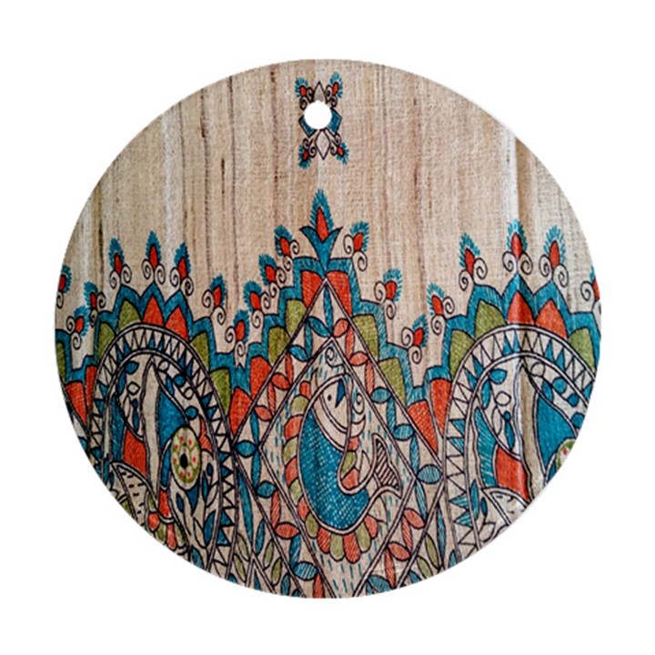 Blue Brown Cloth Design Round Ornament (Two Sides)