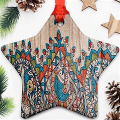 Blue Brown Cloth Design Star Ornament (two Sides) by Simbadda