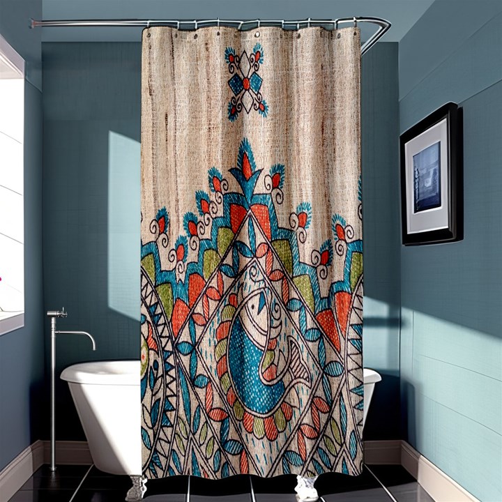 Blue Brown Cloth Design Shower Curtain 36  x 72  (Stall) 