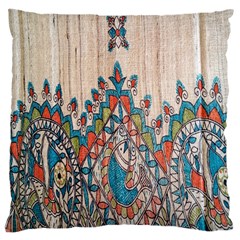 Blue Brown Cloth Design Large Cushion Case (one Side) by Simbadda