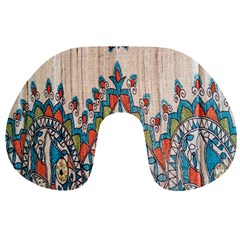 Blue Brown Cloth Design Travel Neck Pillows by Simbadda