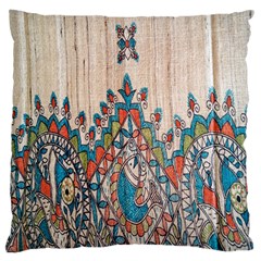 Blue Brown Cloth Design Large Flano Cushion Case (one Side)