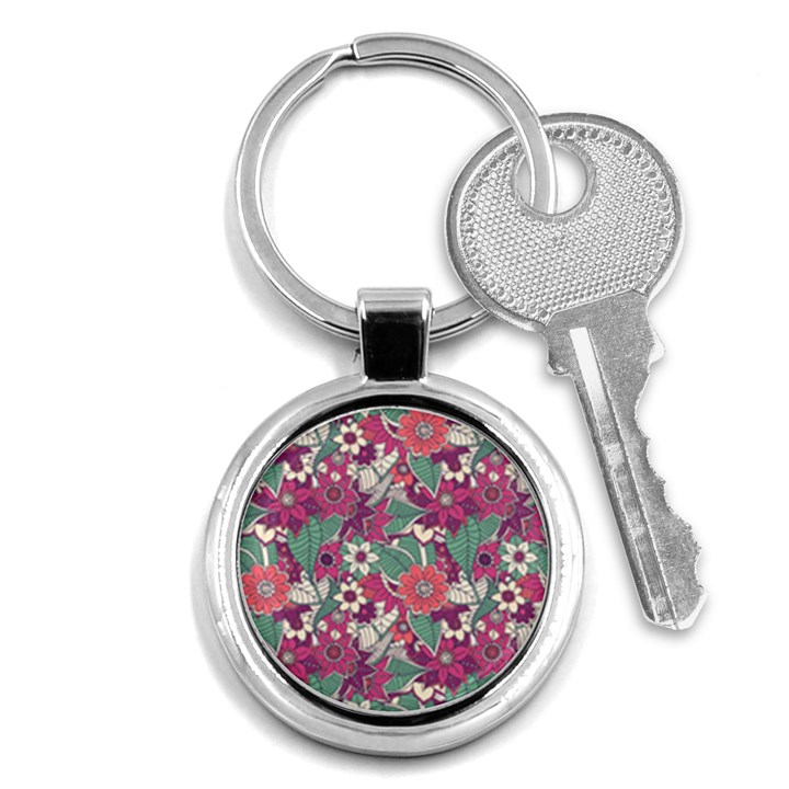 Seamless Floral Pattern Background Key Chains (Round) 